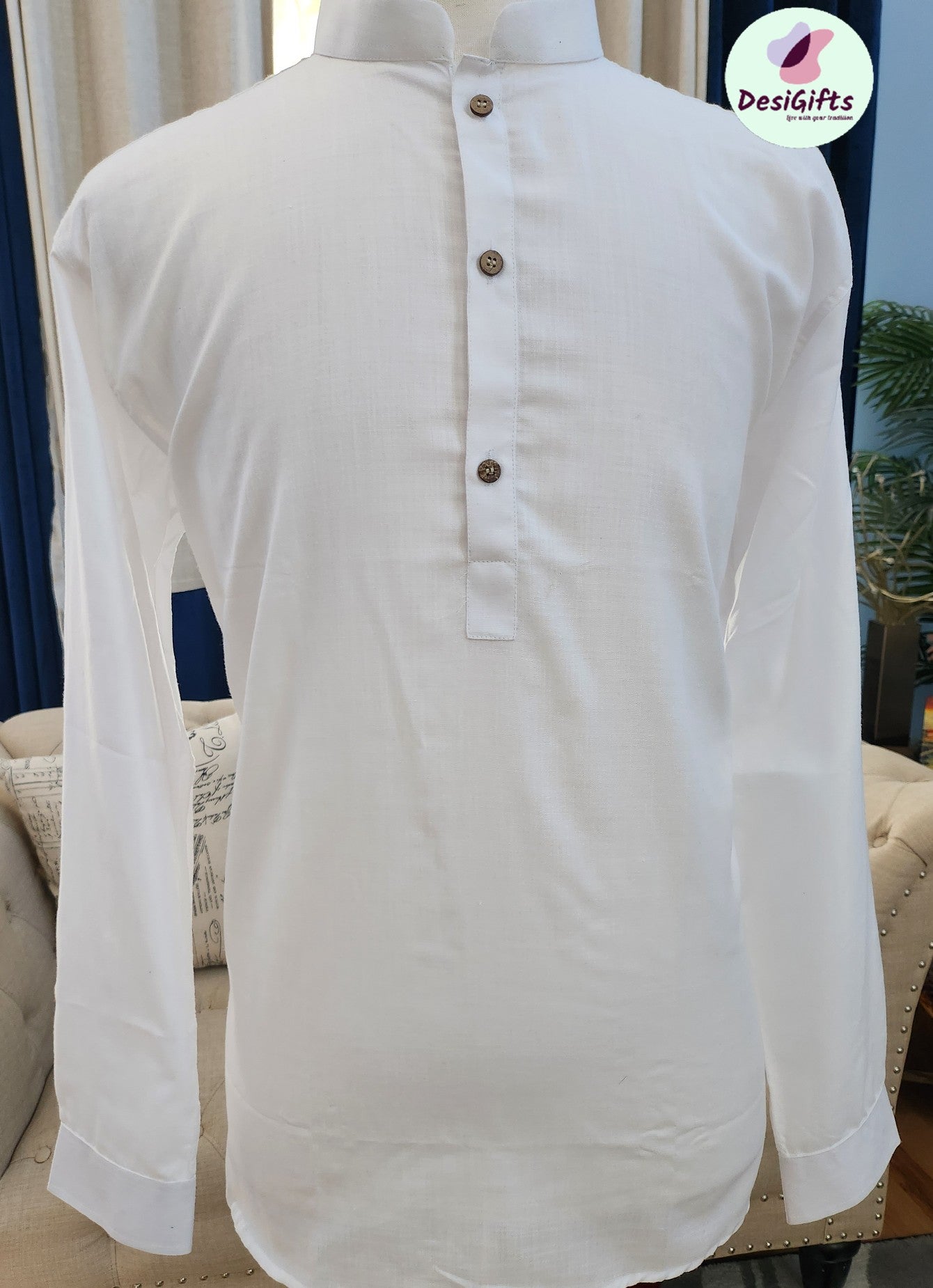 White Soft Cotton Short Informal Kurta -Design SK - 1083