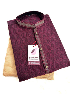 Sangria Maroon Jacquard Silk Kurta Pajama Set, Design KPS- 1089