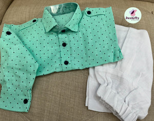 Boy's Cotton Silk Pathani Dress, Kids Mint Green Kurta Pajama Design- Boy-1112