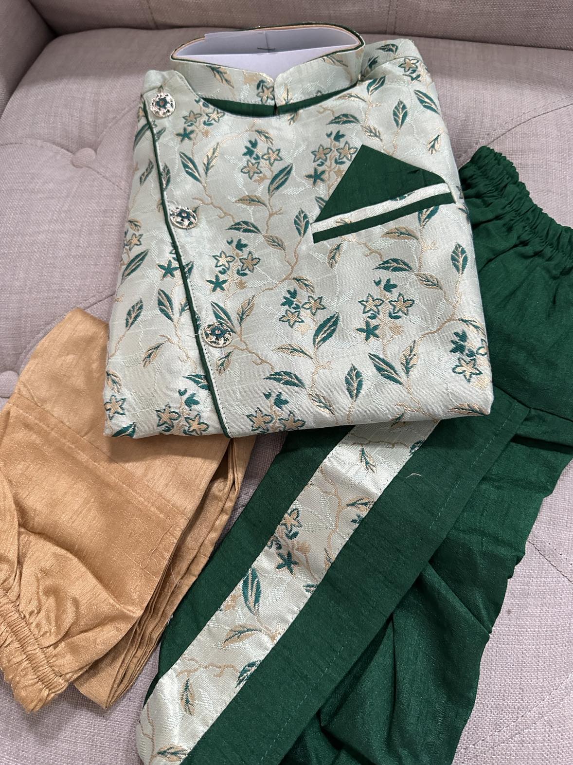 Size Zero, 4 Piece Boy's Cotton Silk Dress with Jacket, Dhoti and Pajama- Design B-1113