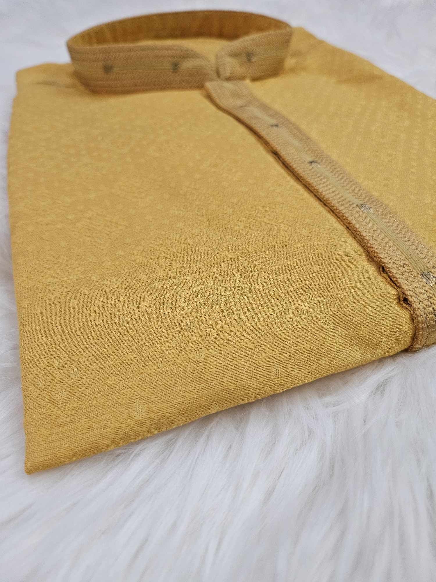Honey Yellow Shade 2 Piece Lightweight Kurta Pajama Set with Self Woven Work, Father & Son's Outfit, DM -1133
