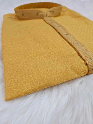 Honey Yellow Shade 2 Piece Lightweight Kurta Pajama Set with Self Woven Work, Father & Son's Outfit, DM -1133