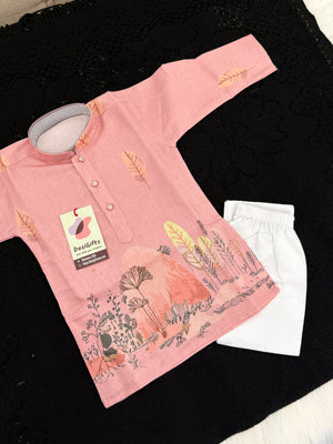 Carrot Shade Boy's Cotton with Panel Print Designer Dress - Design BOY-2021