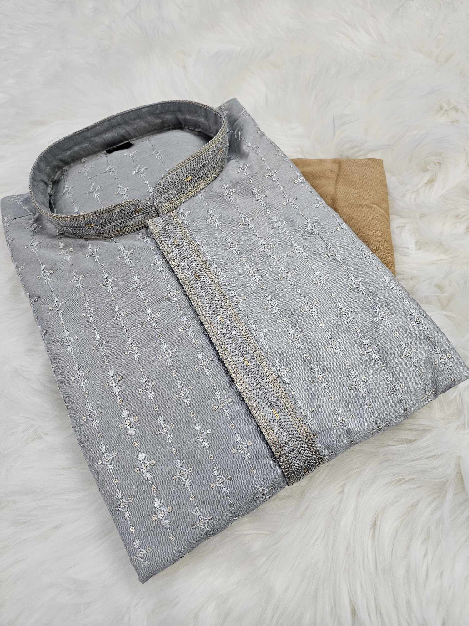 Flint Gray Shade 2 Piece Kurta Pajama Set with Sequins Work, Father & Son's Outfit, DM -1137