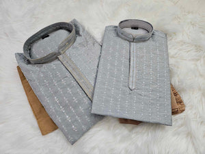 Flint Gray Shade 2 Piece Kurta Pajama Set with Sequins Work, Father & Son's Outfit, DM -1137