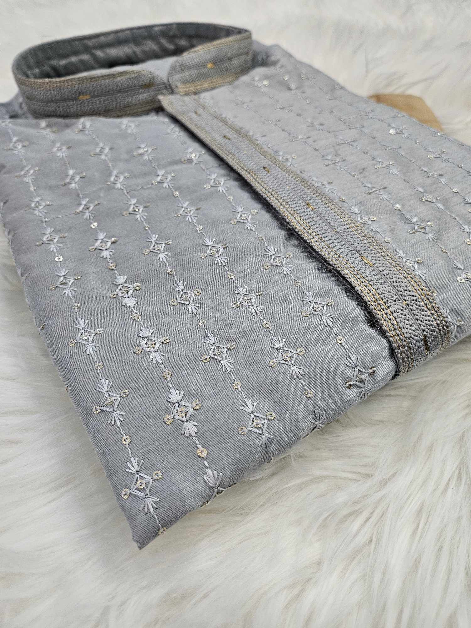 Flint Gray Shade 2 Piece Kurta Pajama Set with Sequins Work, Father & Son's Outfit, DM -1137