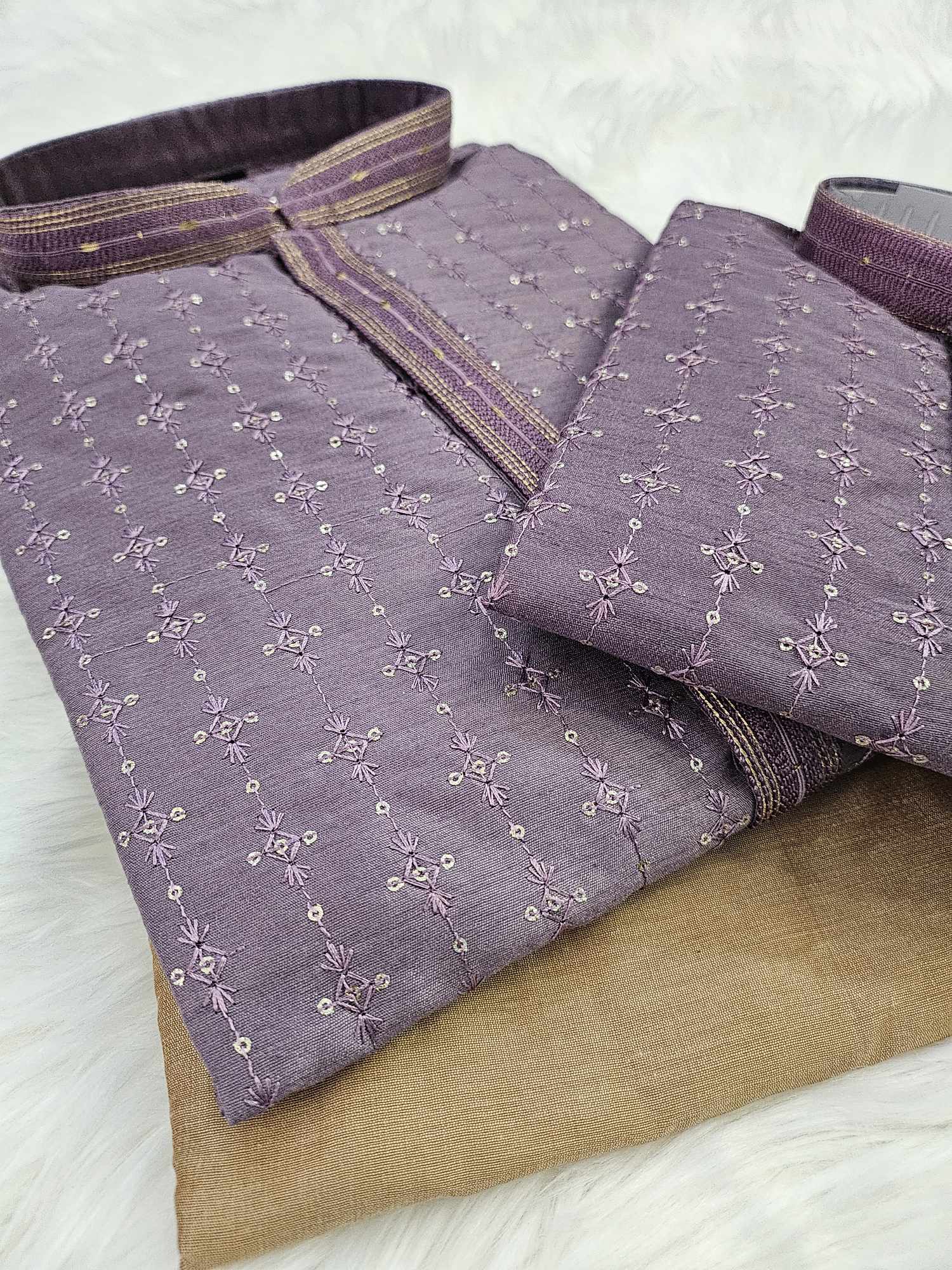 Onion-Purple Shade 2 Piece Kurta Pajama Set with Sequins Work, Father & Son's Outfit, DM -1138