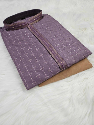 Onion-Purple Shade 2 Piece Kurta Pajama Set with Sequins Work, Father & Son's Outfit, DM -1138