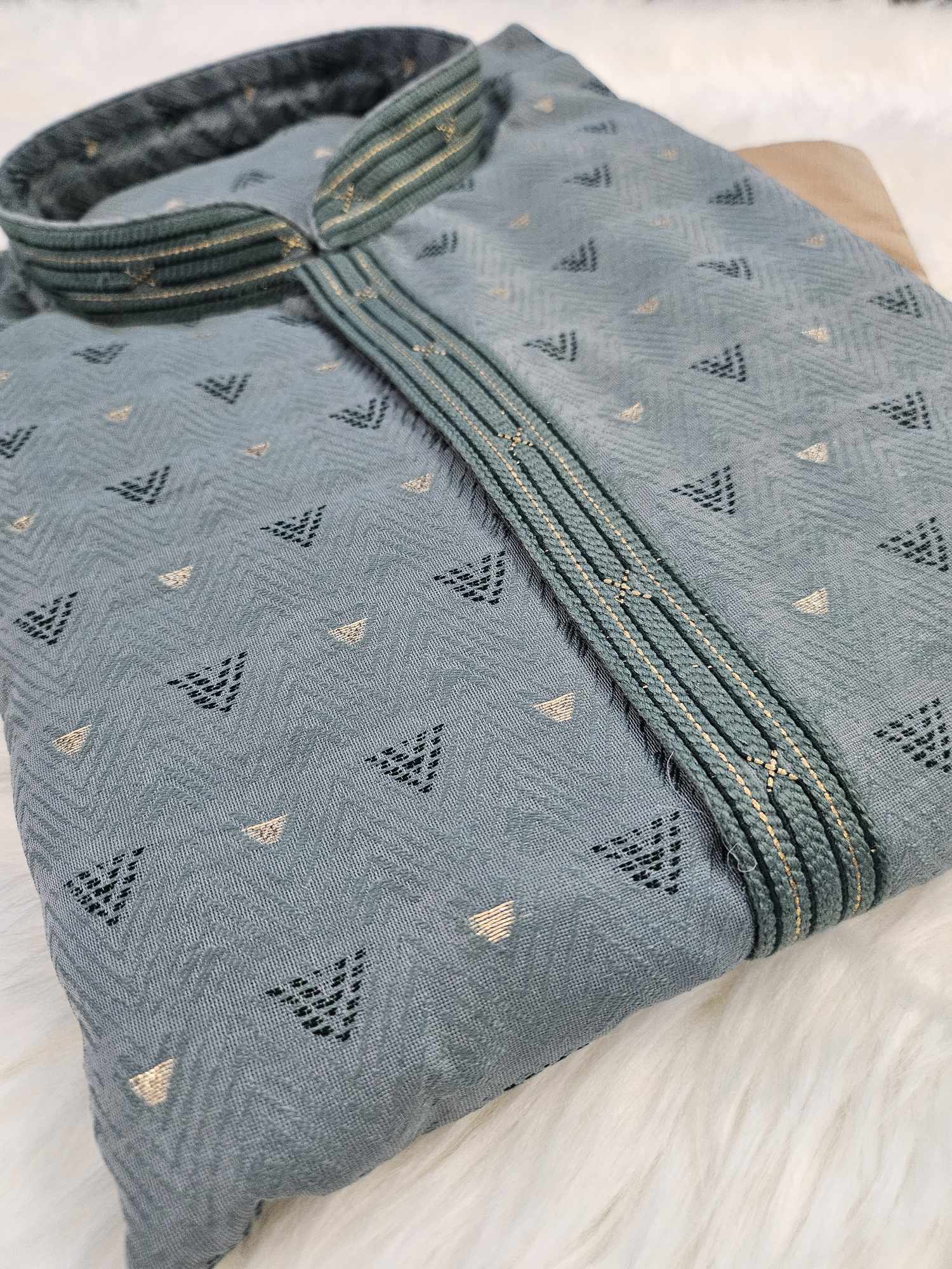 Sage Green Cotton Silk with Self and Golden Work 2 Piece Kurta Pajama Set, KP - 1149