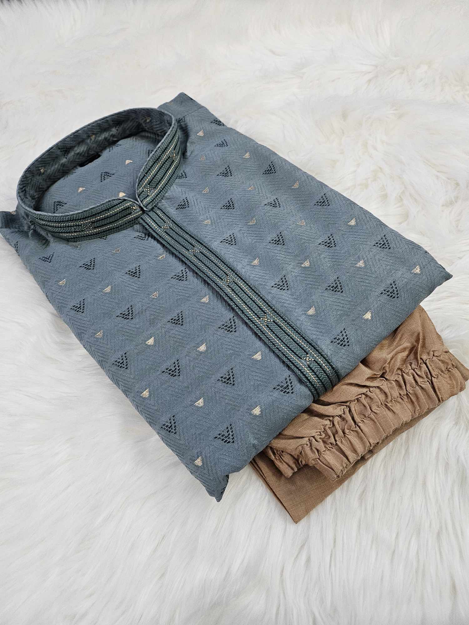 Sage Green Cotton Silk with Self and Golden Work 2 Piece Kurta Pajama Set, KP - 1149