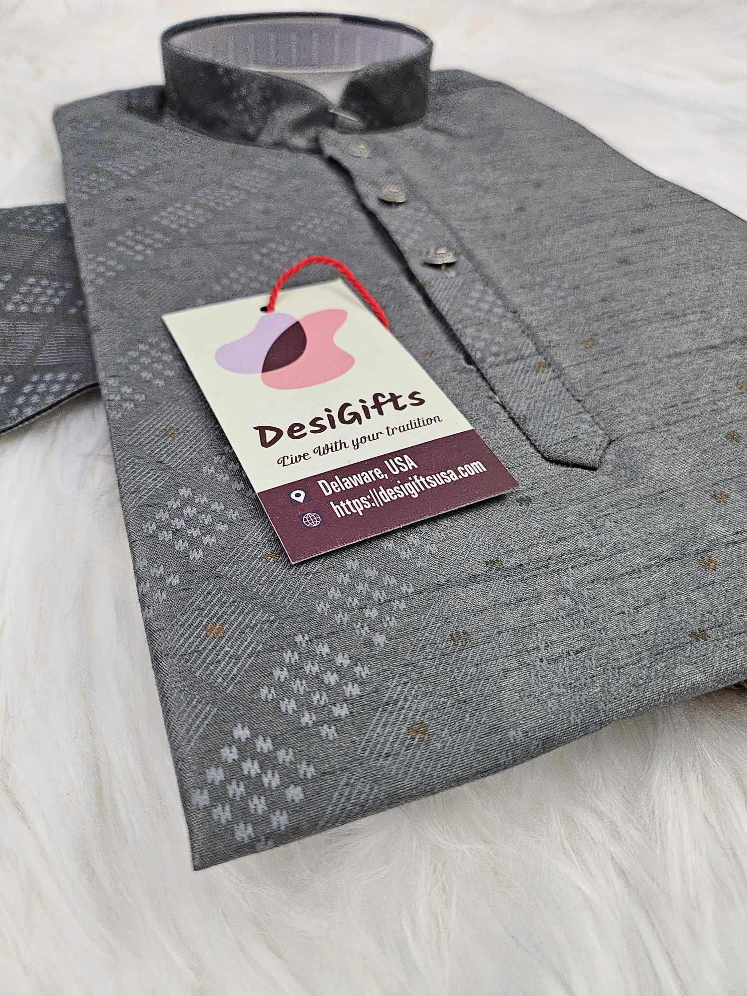 Size 6, Gray Shade Boy's Casual Kurta Pajama Set- BOY-1153