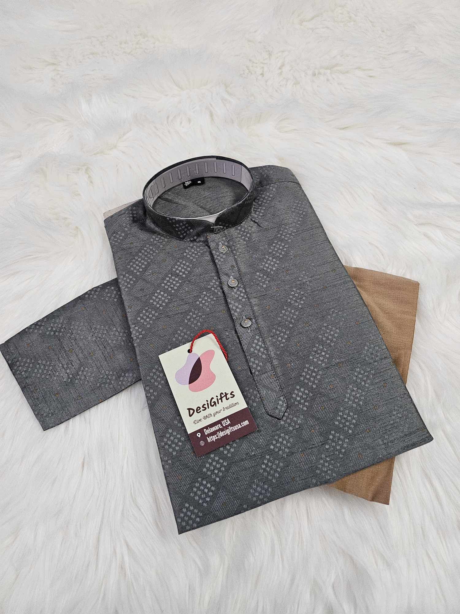 Size 6, Gray Shade Boy's Casual Kurta Pajama Set- BOY-1153