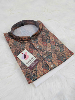 Size 40 Festive Season Digital Print Kurta Pajama Set-Cotton Silk, Design KPS- 1156