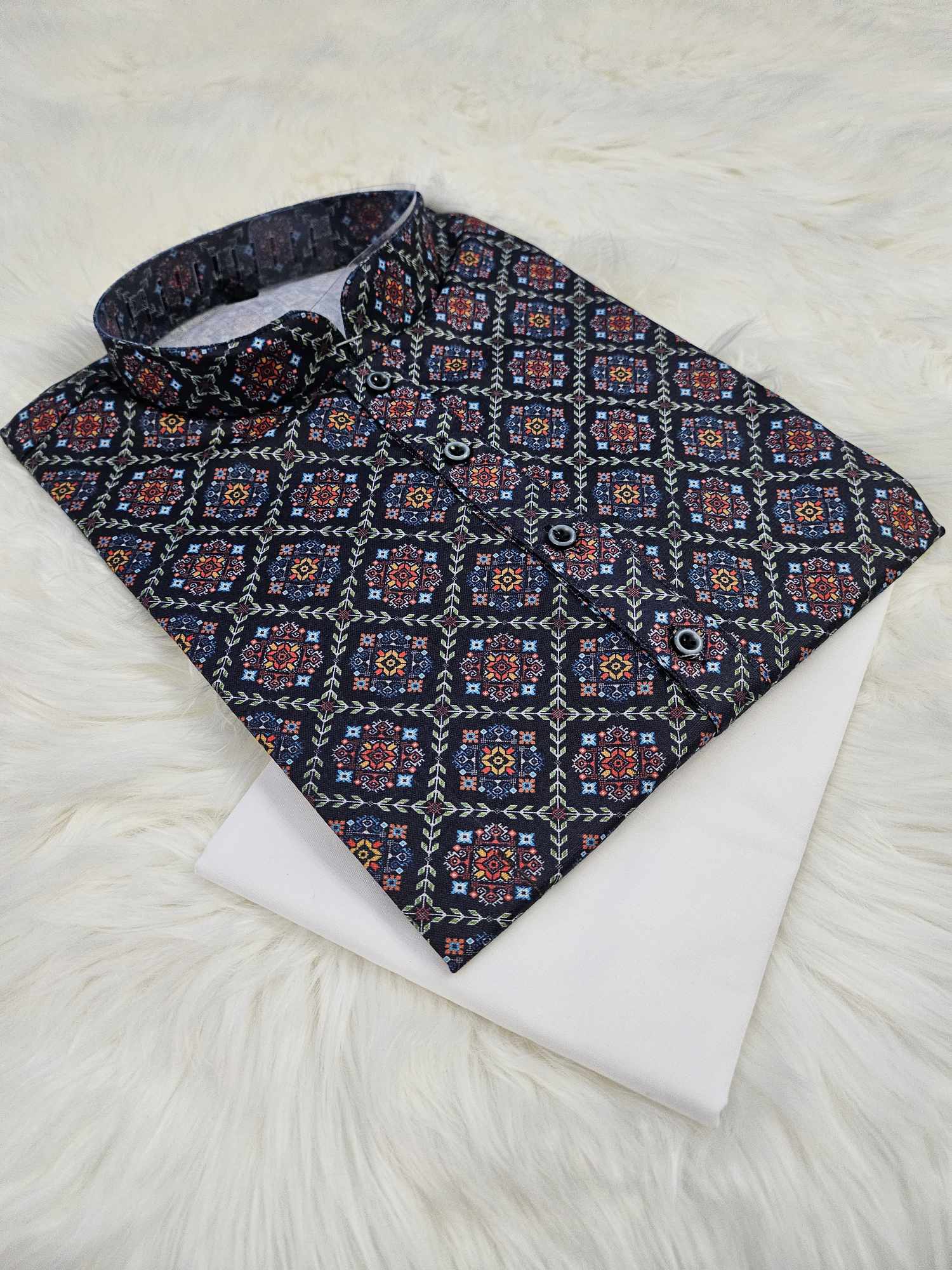 Festive Season Digital Pattern Kurta Pajama Set-Cotton Silk, Design KPS- 1157