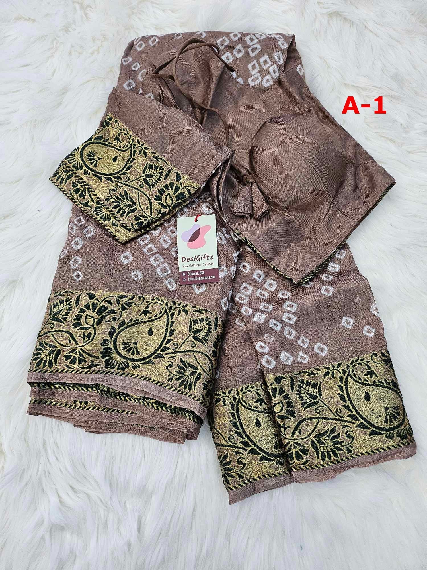 Chiffon Bandhani Saree with Stitched Blouse, Fall & Peeco, Bandini Casual Sari, Design SARI - 1190