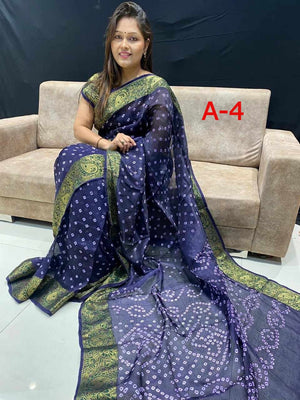 Chiffon Bandhani Saree with Stitched Blouse, Fall & Peeco, Bandini Casual Sari, Design SARI - 1190