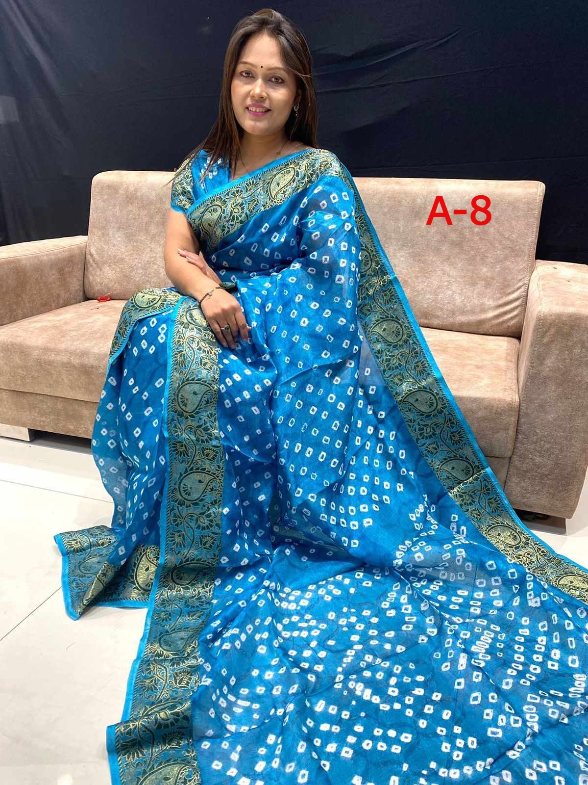 Chiffon Bandhani Saree with Stitched Blouse, Fall & Peeco, Bandini Casual Sari, Design SARI - 1190