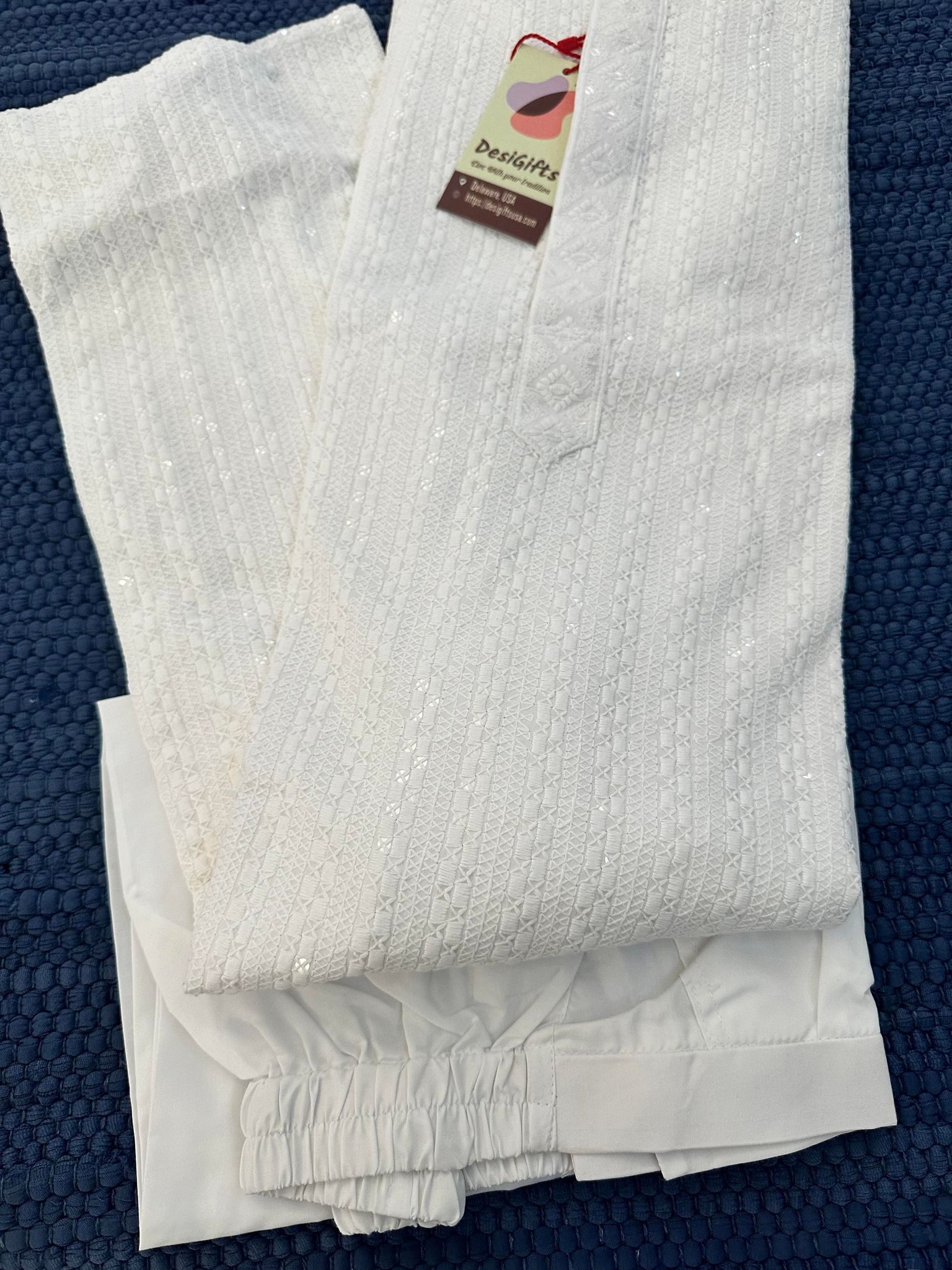 Pure White Chikankari in full 2 Piece Kurta Pajama Set for Man, Embroidered Partywear, KP - 1212