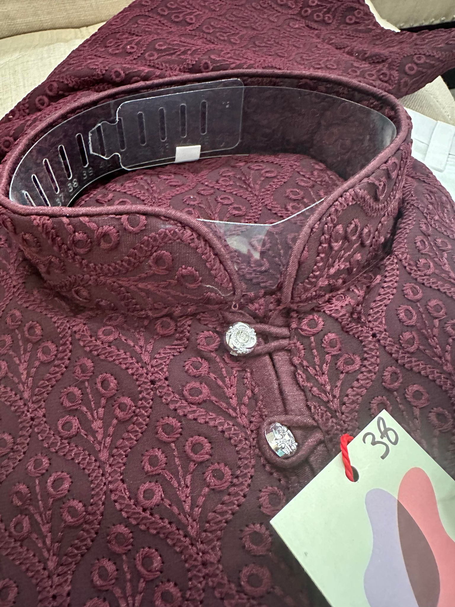 Size 38, Impressive Wine Shade Chikankari Embroidered Georgette 2 Piece Kurta Pajama Set, Indian Party Wear Kurat, KP-1249