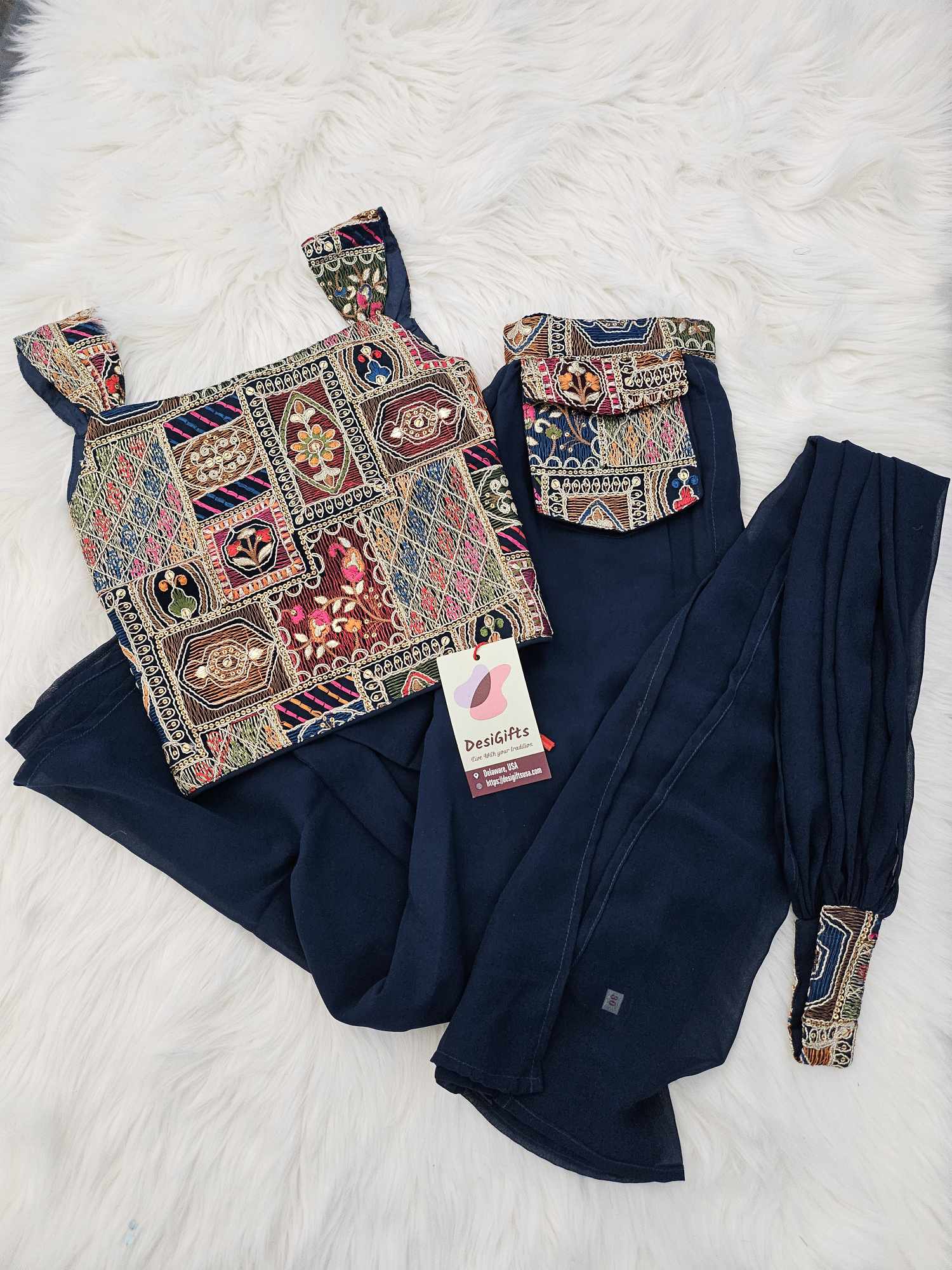 Contemporary Georgette Embroidered Top with Sharara Suit Dress for Girl, GRL #1251