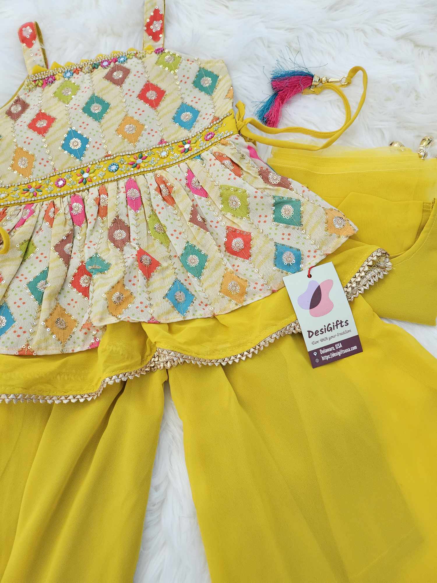 Charming Mustard Yellow Georgette Sharara Suit Dress, GRL #1254