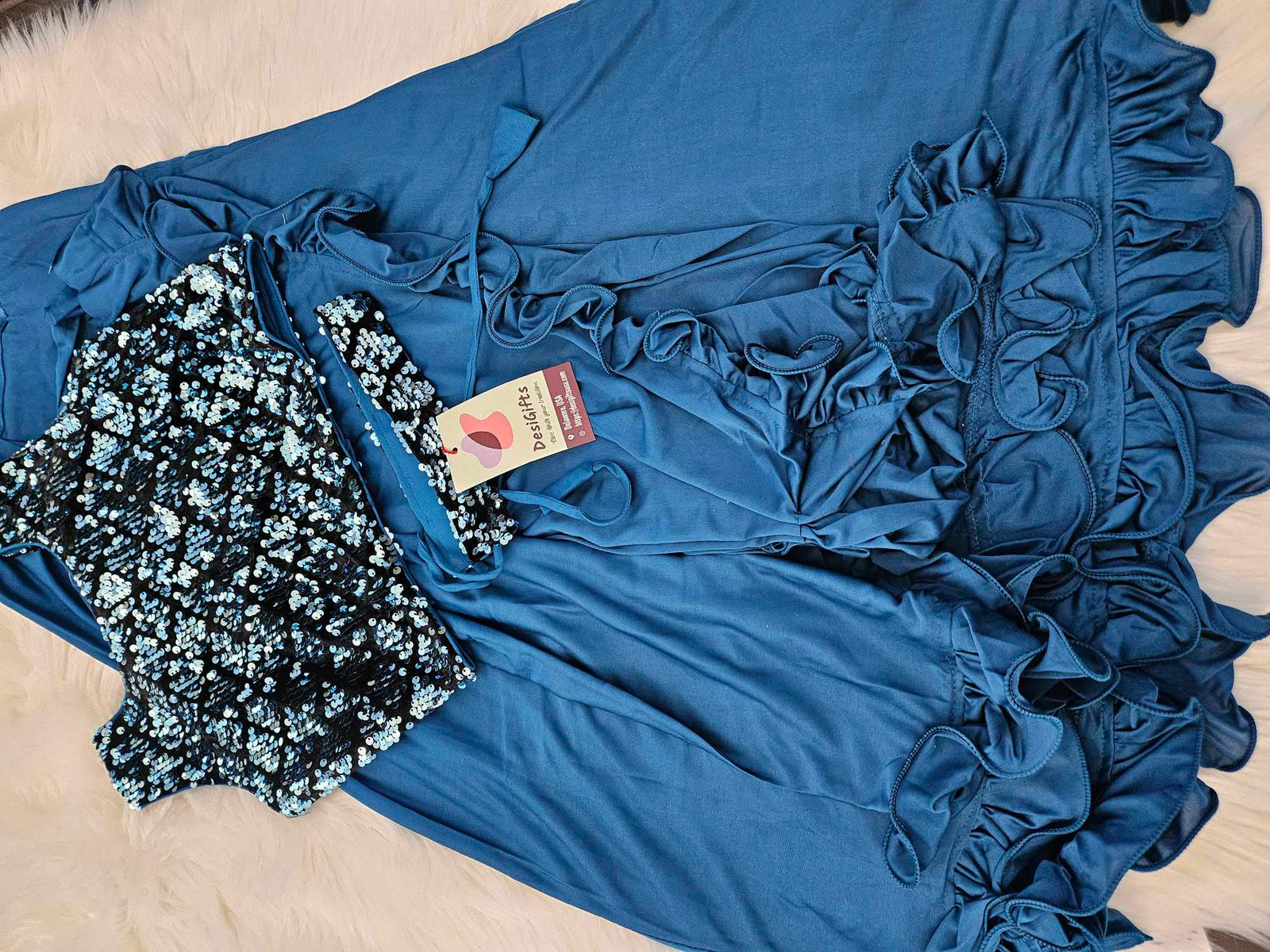 Readymade Saree  in Peacock Blue/Teal Shade for Girls with sequins Blouse, Indian Ethnic Outfit, GRL #1258