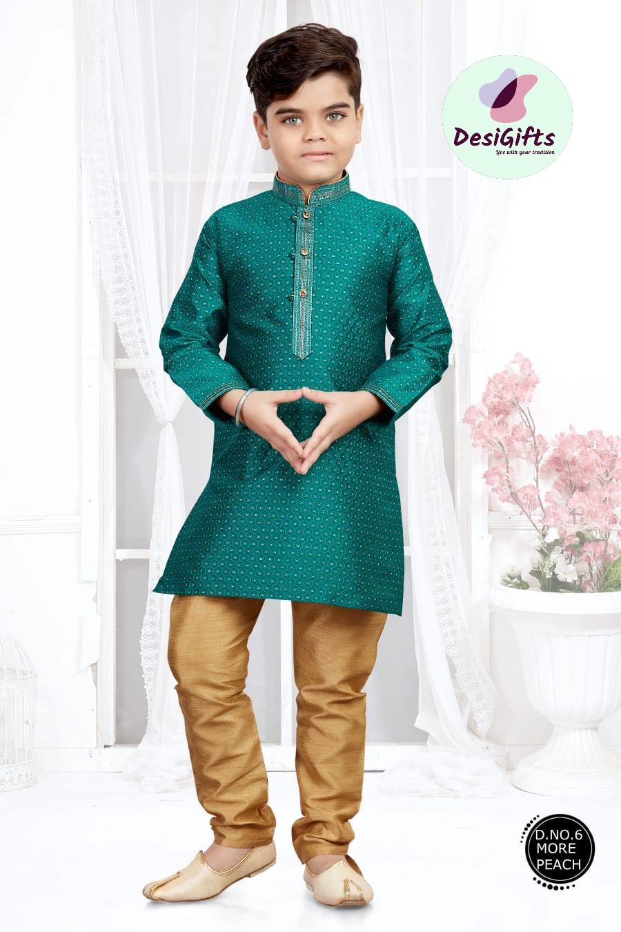 Ocean Green Boy's Cotton Silk Kurta Pajama, Indian Ethnic outfit for Boy - BOY-1281