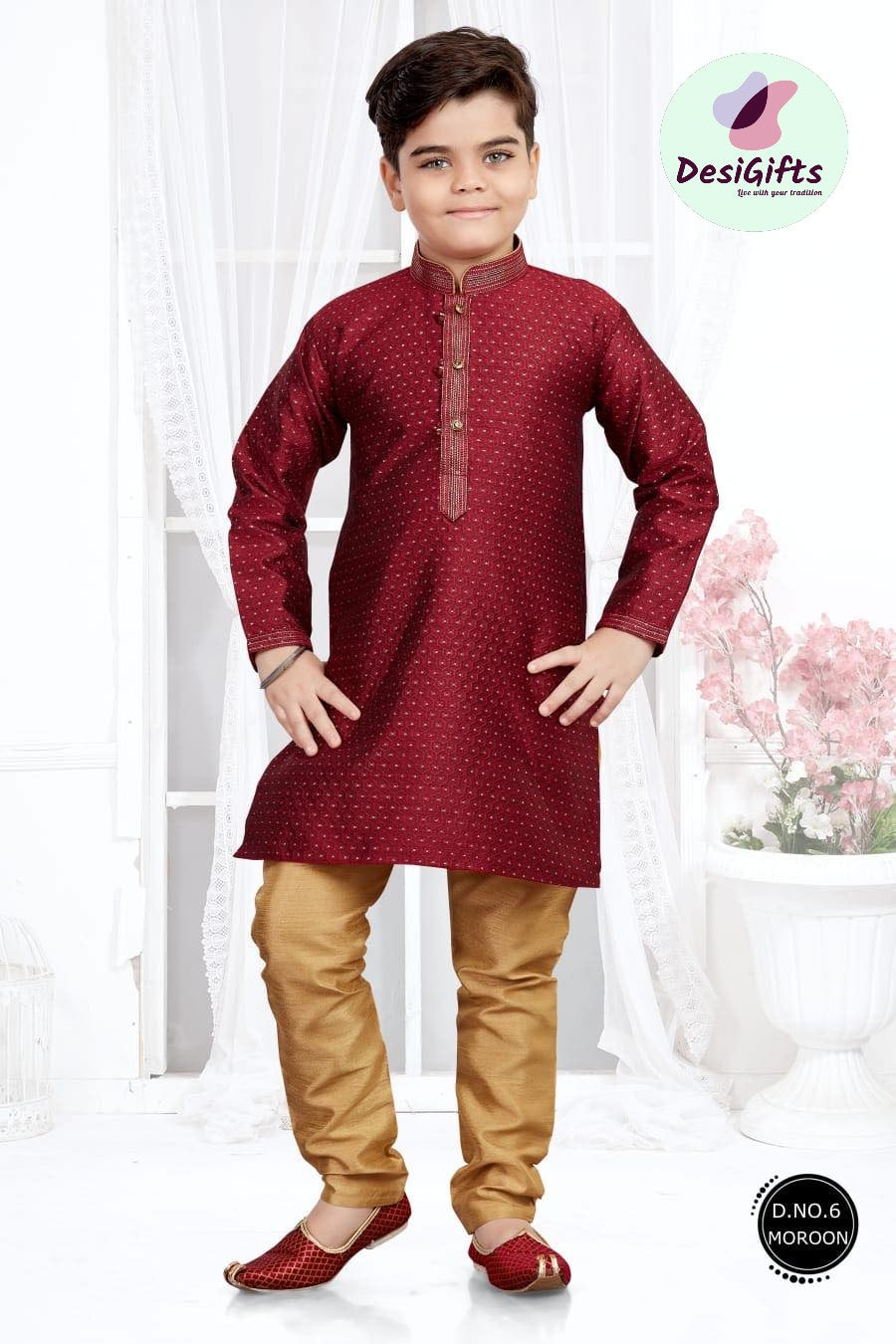 Rose Maroon Boy's Cotton Silk Kurta Pajama, Indian Ethnic outfit for Boy - BOY-1282