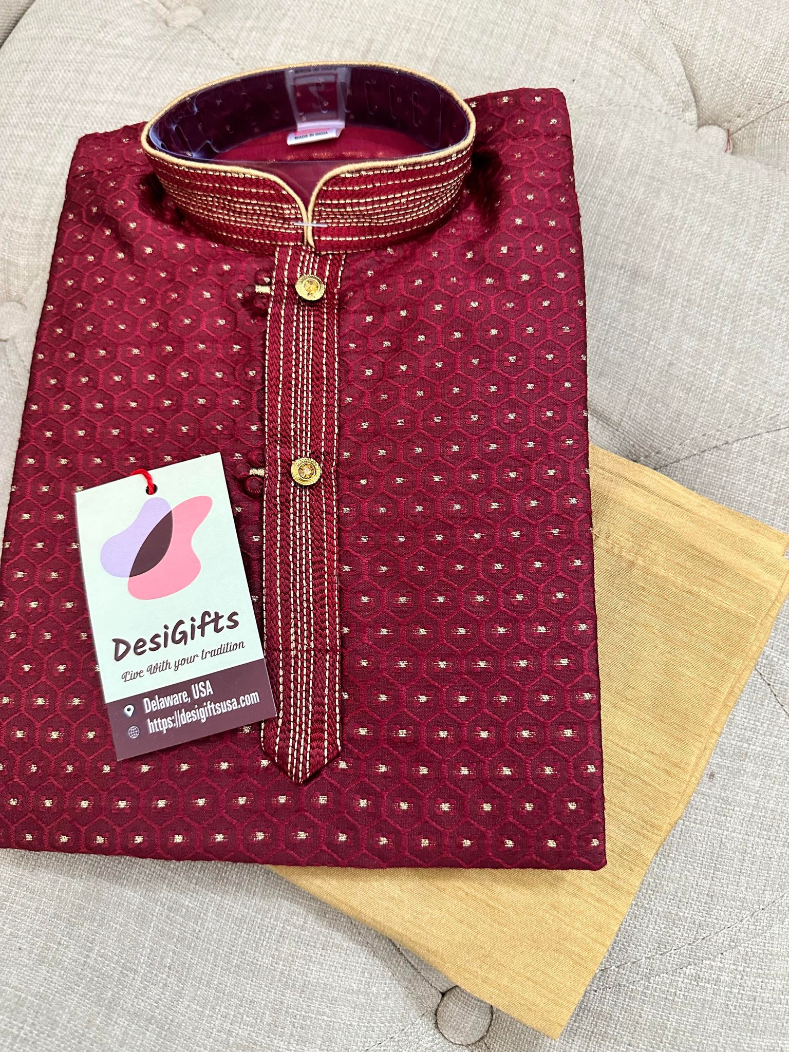 Rose Maroon Boy's Cotton Silk Kurta Pajama, Indian Ethnic outfit for Boy - BOY-1282