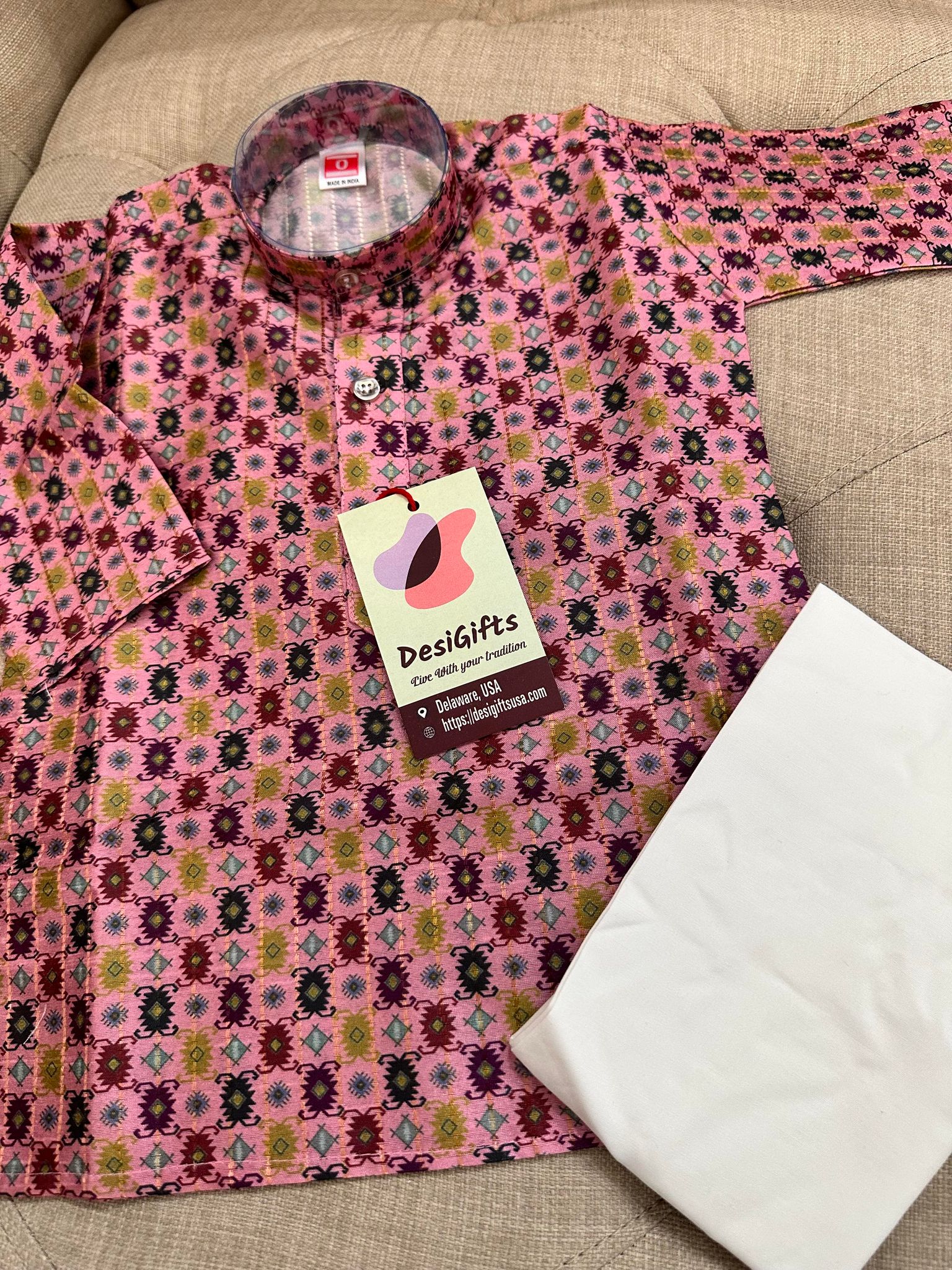 Flamingo Shade Boy's Cotton Silk Designer Dress - Design BOY-1283