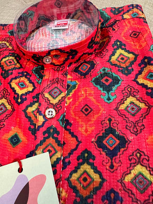 Red Shade Boy's Cotton Silk Designer Dress - Design BOY-1284