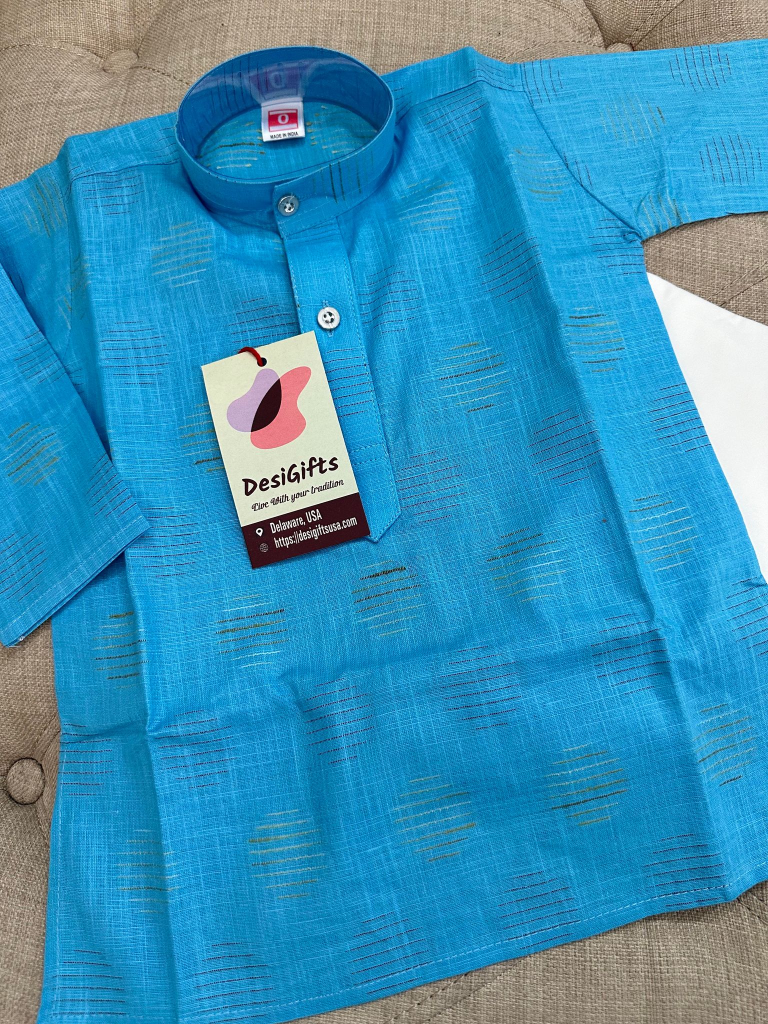 Skyblue Boy's Cotton Silk Designer Dress - Design BOY-1286