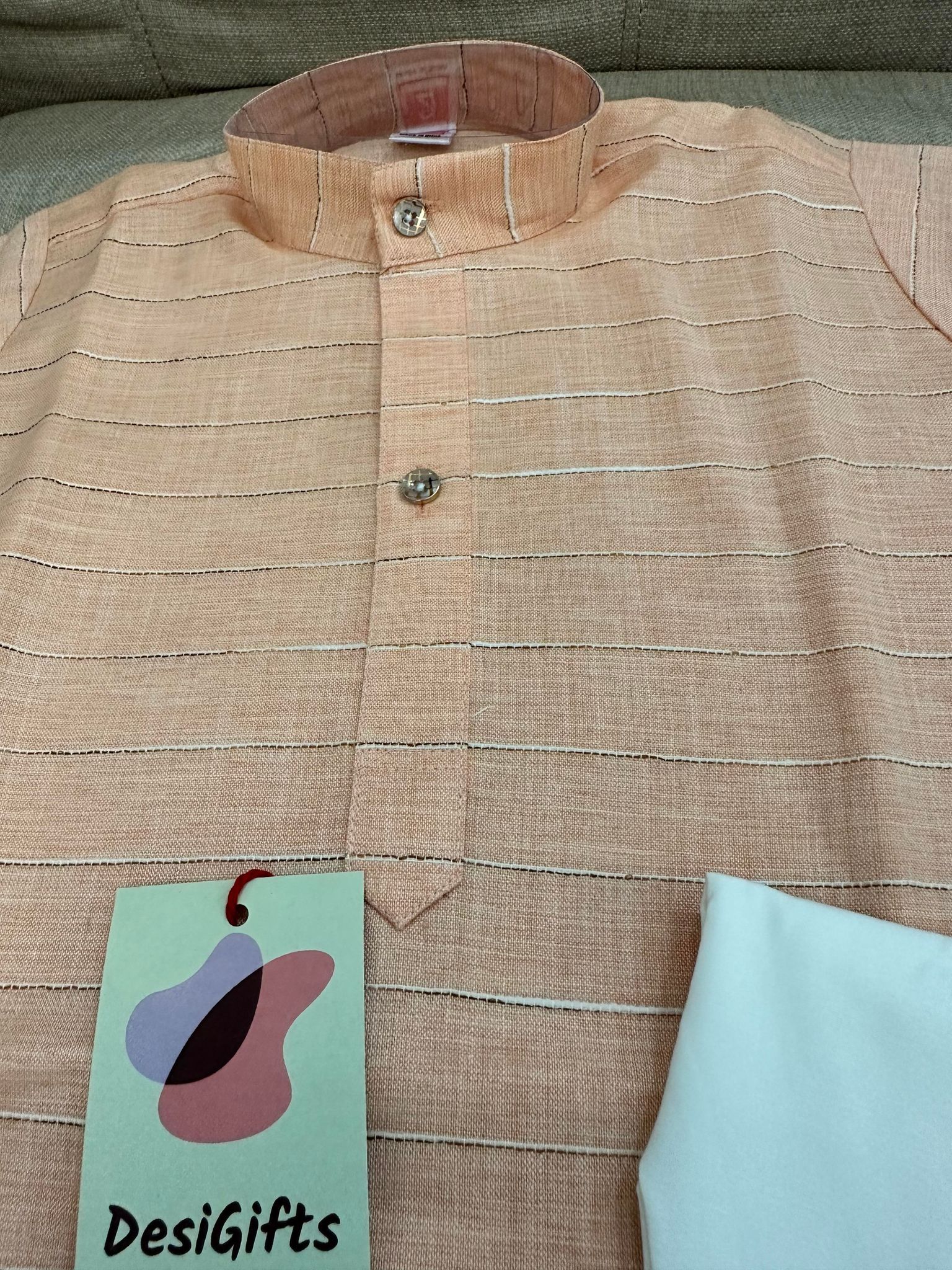Peach Shade Boy's Cotton Silk Designer Dress - Design BOY-1287