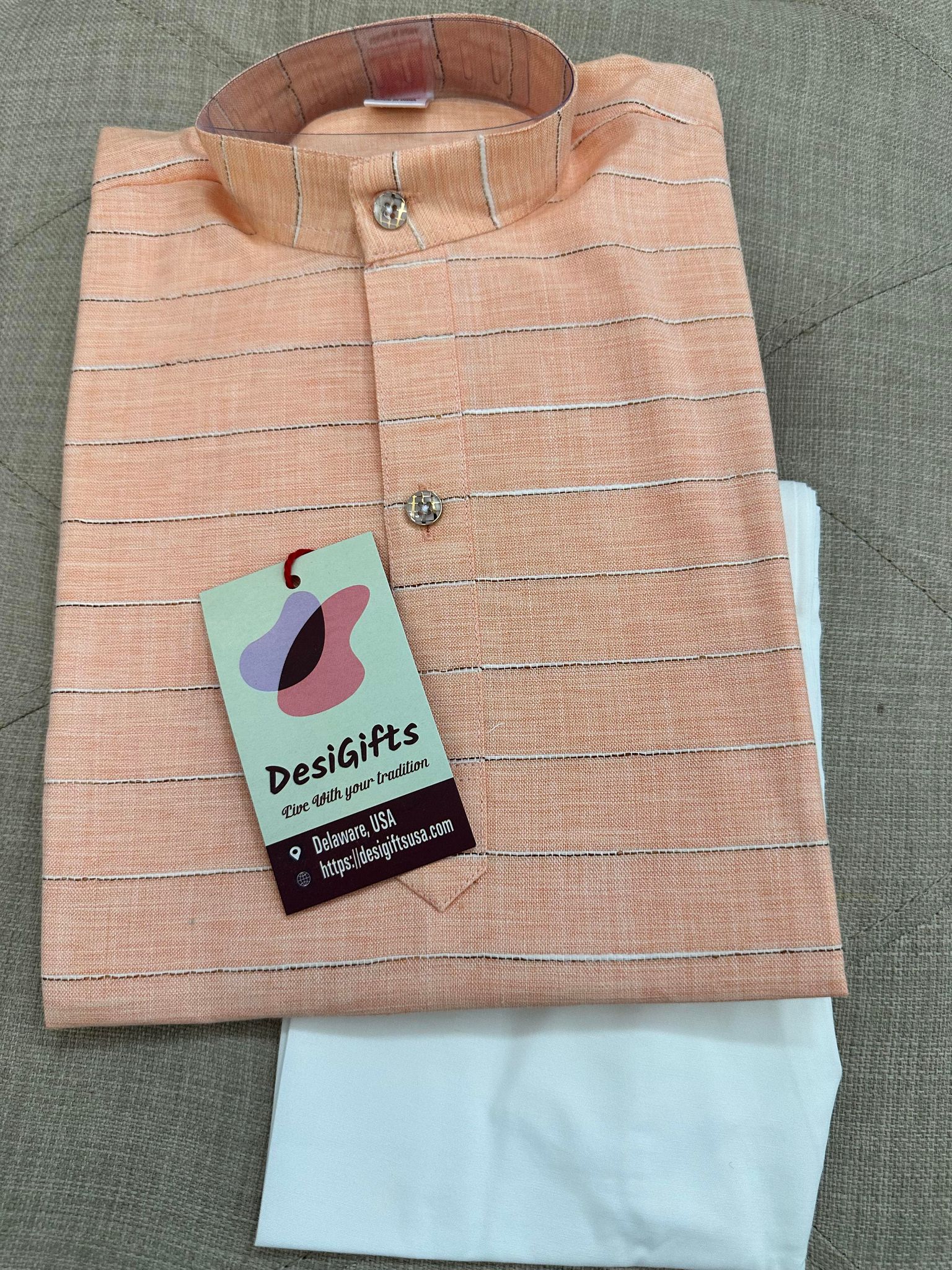 Peach Shade Boy's Cotton Silk Designer Dress - Design BOY-1287