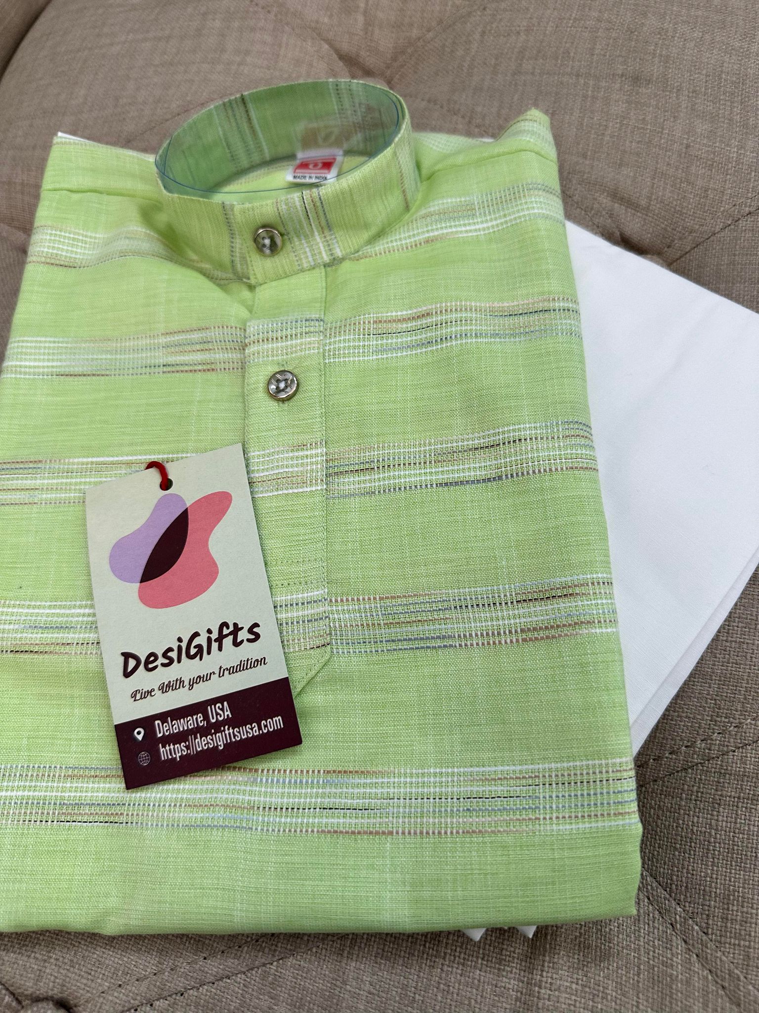 Pista Green Boy's Cotton Silk Designer Dress - Design BOY-1285