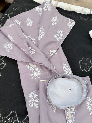 Men's Dusty Lavender Embroidered Kurta Pajama Set – Traditional Indian Ethnic Wear for Weddings & Festivals, KPS-3009