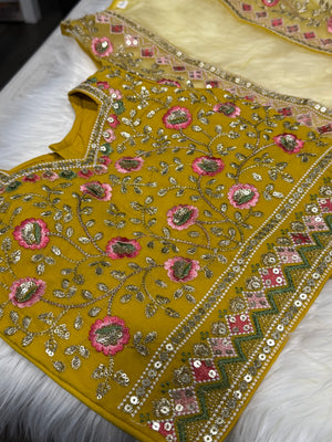 Yellow Shade Lehnga Choli in Sari Style, Half Sari, , Indian traditional festive outfit for Princess, Girl Design GRL - 1943