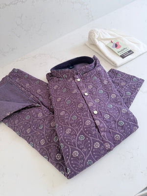 Pre-Teen and Teen Boy's Chikankari Embroidered Rayon Kurta Pajama with Sequins , Purple Shade, - BOY-2006