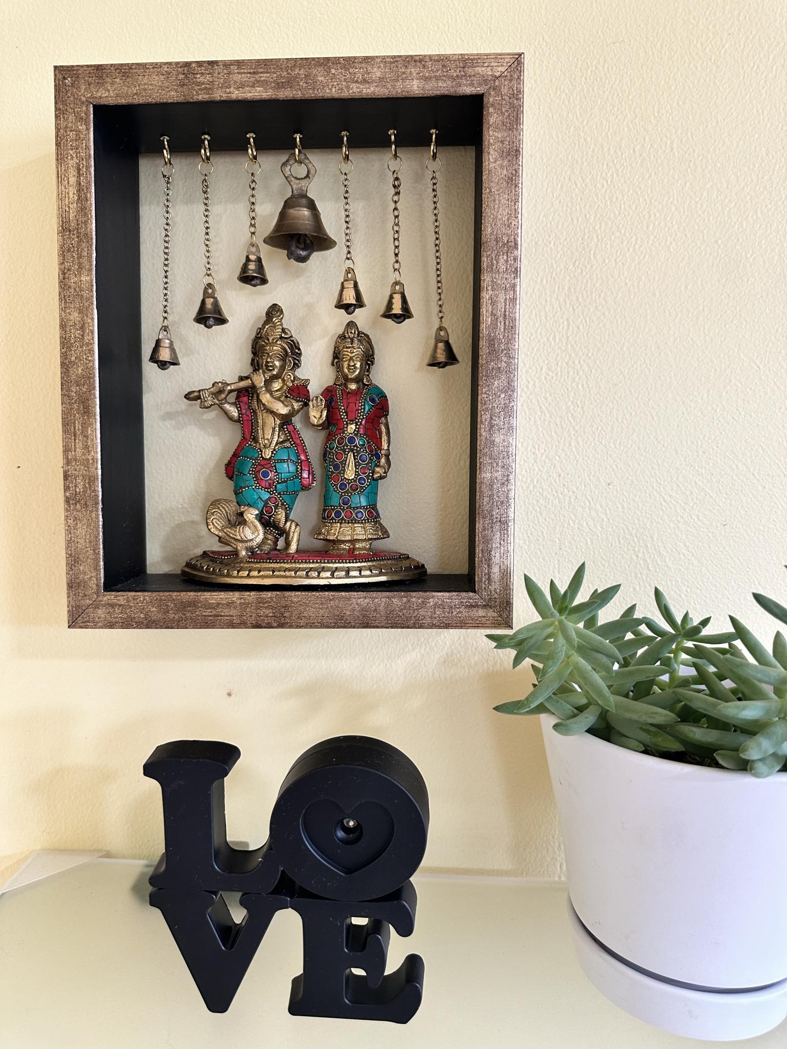 Handcrafted Radha Krishna ji in Brass In Wooden Frame, RK- 1300