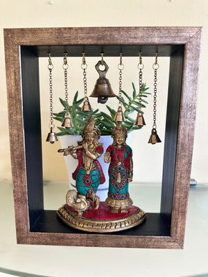 Handcrafted Radha Krishna ji in Brass In Wooden Frame, RK- 1300