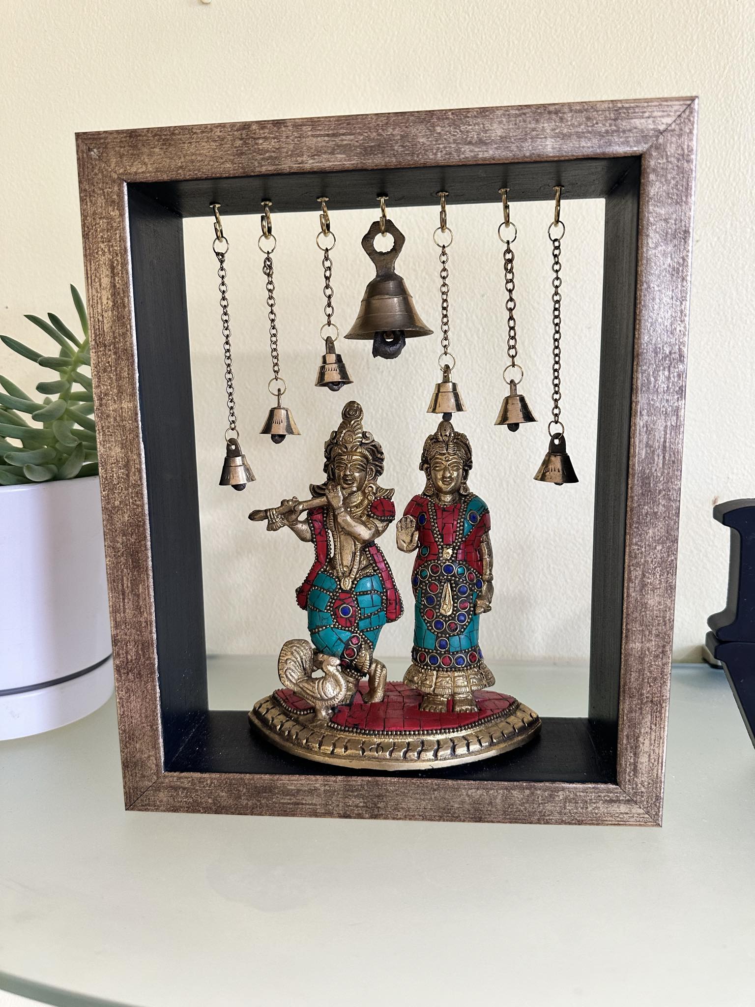 Handcrafted Radha Krishna ji in Brass In Wooden Frame, RK- 1300