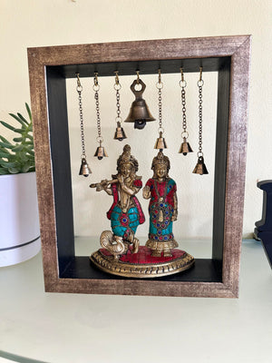 Handcrafted Radha Krishna ji in Brass In Wooden Frame, RK- 1300