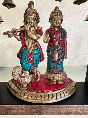 Handcrafted Radha Krishna ji in Brass In Wooden Frame, RK- 1300