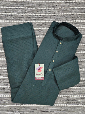 Pine Green Shade Jacquard Silk 2 Piece Kurta Pajama Set, Father & Son's Outfit, DM -1303