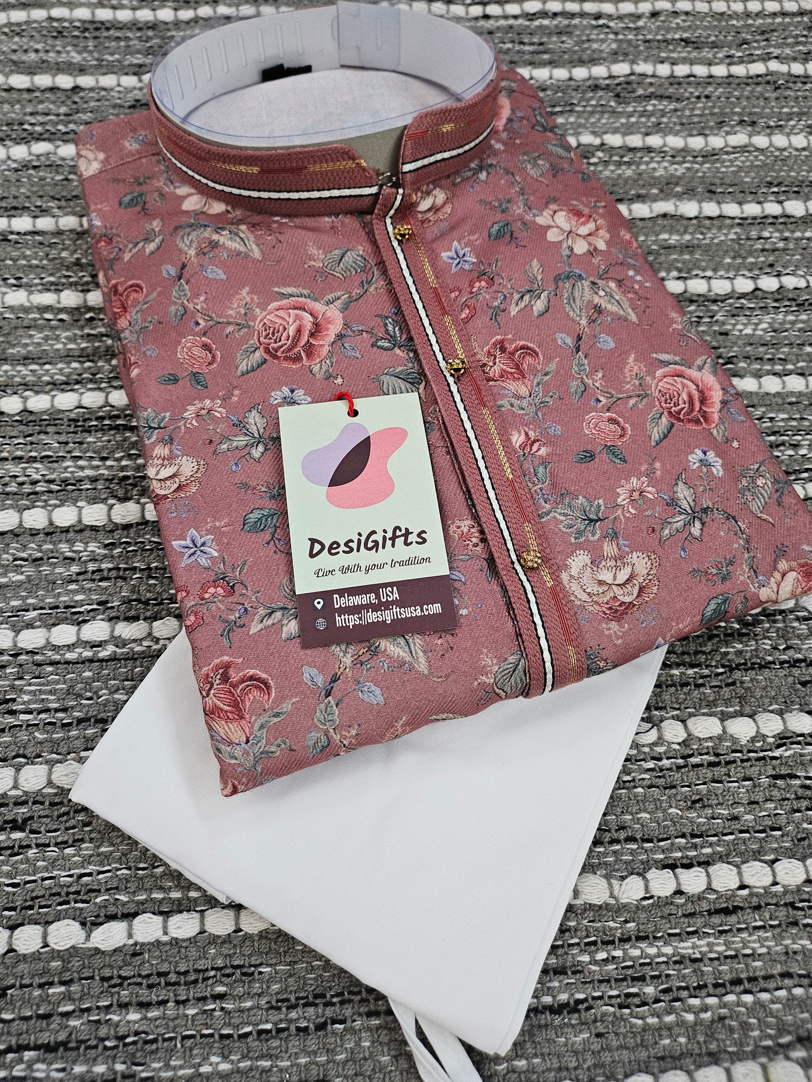 Size 38, Pashmina Floral Printed Soft Cotton Kurta Pajama set, Man -1306