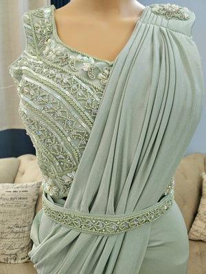 Glamorous Green Shade Readymade Pre-Stitched Saree with Blouse, Ready to wear Saree, Indian Ethnic Sari, GRL - 1311