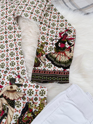 Men’s Off white/Cream Gujarati Garba Print Kurta Pajama Set | Traditional Navratri Festive Wear – Design 3066