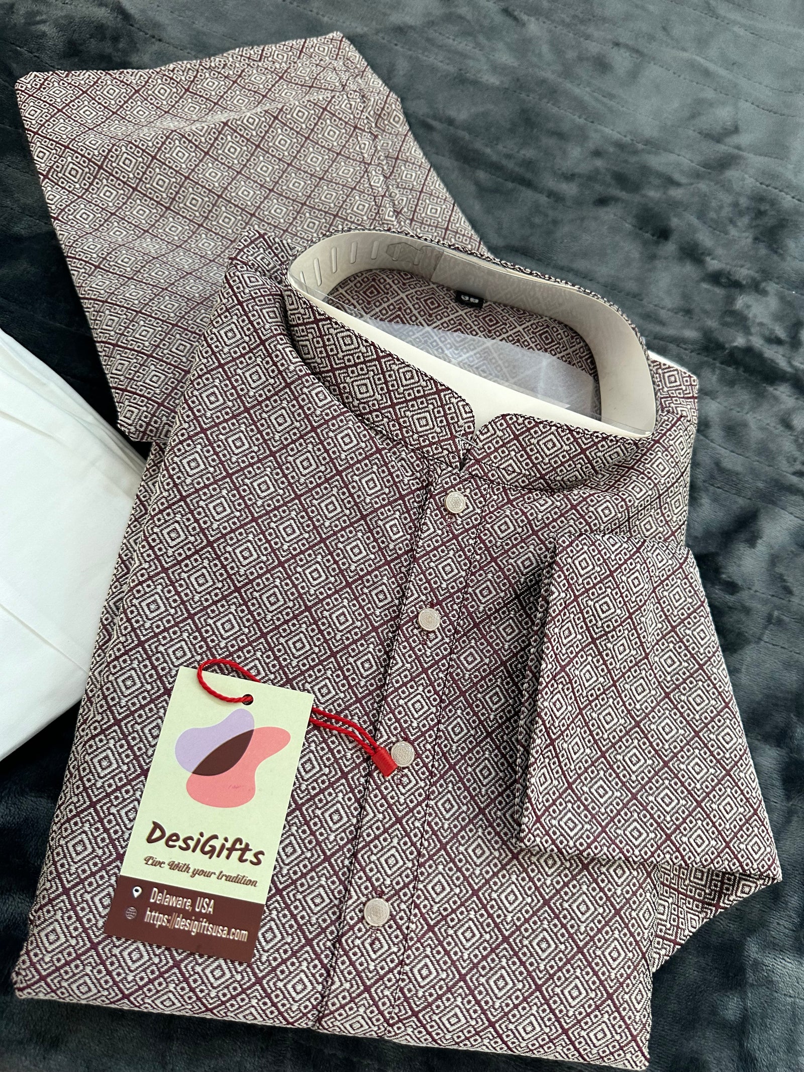 Size 38, Elegant Jacquard Silk Kurta Pajama Set for Party or Semiformal Occasion-Design KPS- 1399