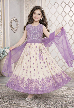 Baby Girls’ Embroidered Lehenga Choli Set in Light Purple Shade, Festive Indian Lehenga Dress, GRL-2092