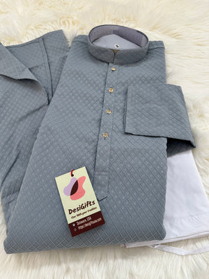 Gray Soft Cotton Silk Kurta Pajama Set for Party or Semiformal Occasion-Self Design KPS- 1402